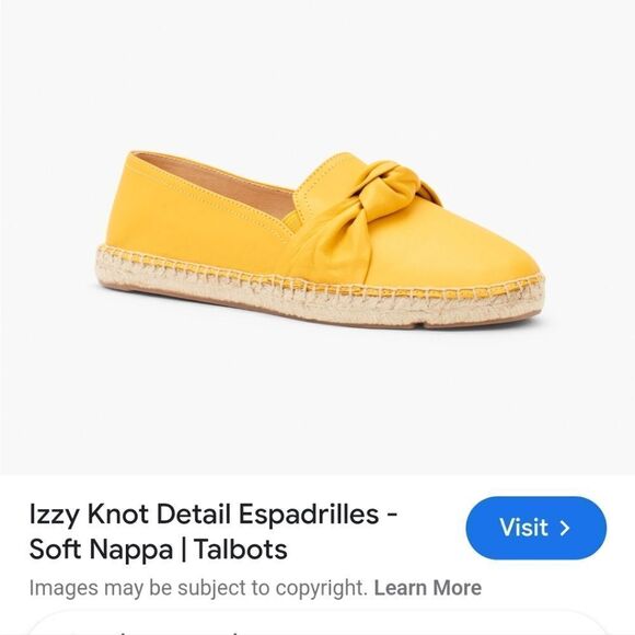 New Talbots Soft Nappa Leather Izzy Knot Detail Espadrilles in Yellow Size 8.5 - Picture 2 of 15